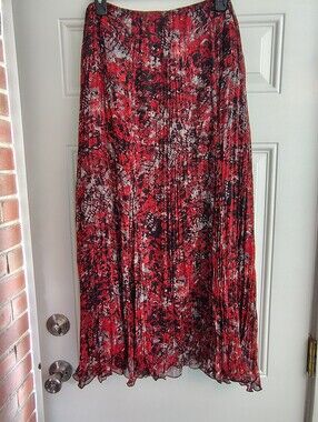 Ruby Rd. Red Abstract Pleated Maxi Skirt - Size 16